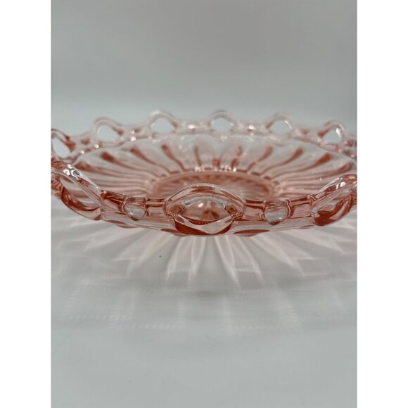Vintage Pink Depression Glass Serving Ribbed Lace Bowl 12" - Picture 13 of 16